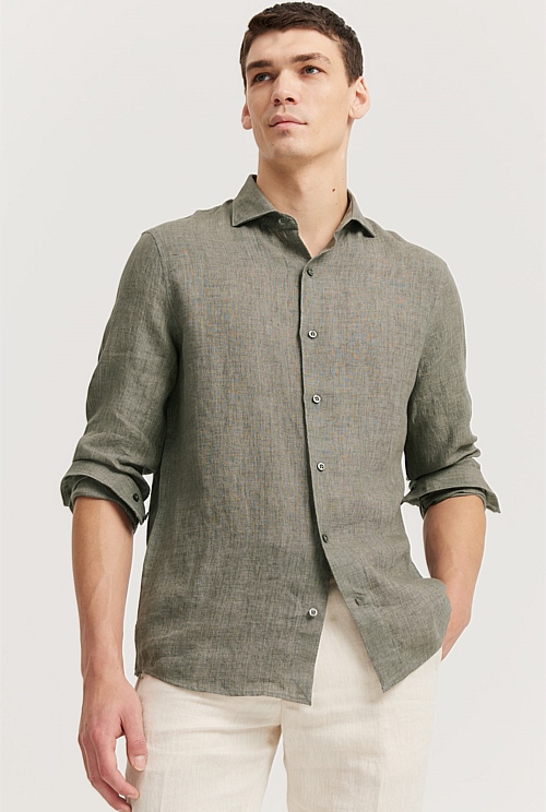 Thyme Tailored Fit Organically Grown Delave Linen Shirt Casual Shirts