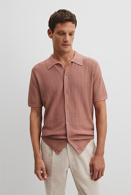 Cotton Silk Textured Knit Shirt