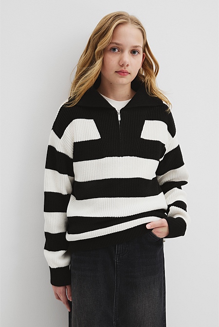 Teen Half Zip Stripe Knit