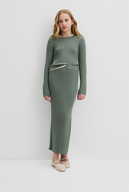 Teen Organically Grown Cotton Rib Knit Midi Skirt