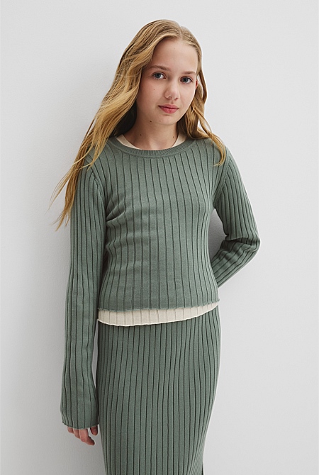 Teen Organically Grown Cotton Rib Knit Long Sleeve Top
