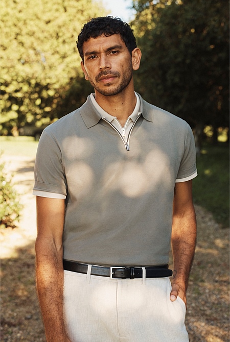 Australian Cotton Mercerised Pique Zip Polo
