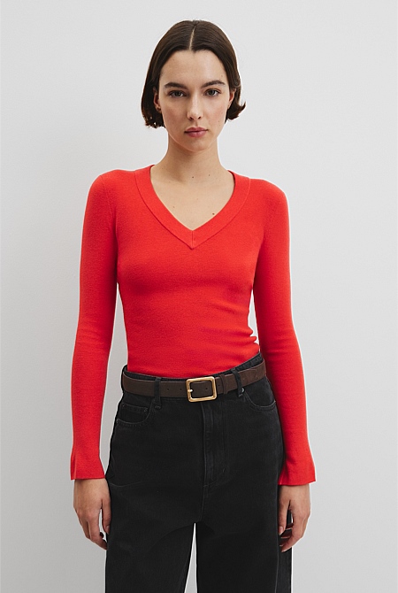 Wool Silk V-Neck Neck