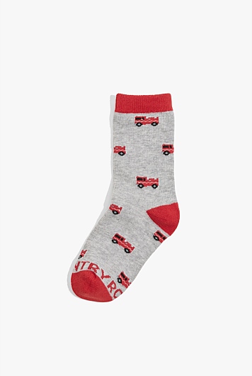 Organically Grown Cotton Blend Fire Truck Sock