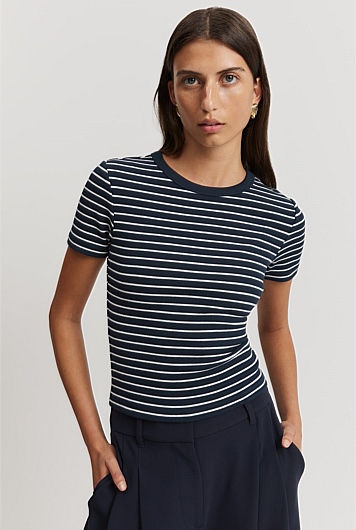 Australian Cotton Stripe Crop Fitted T-Shirt