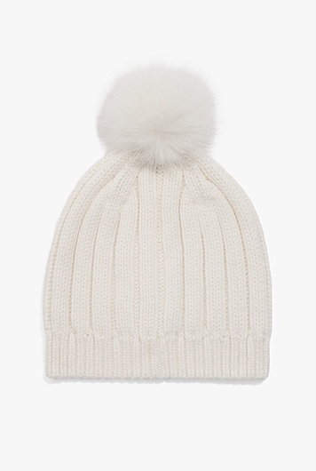 Organically Grown Cotton Blend Pom Pom Rib Beanie