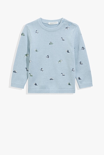 Organically Grown Cotton Dino Embroidered Knit