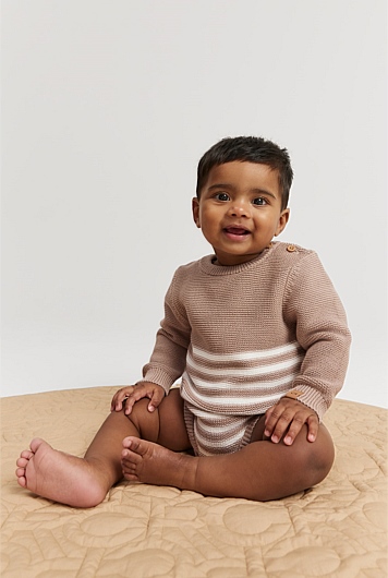 Organically Grown Cotton Stripe Knit Long Sleeve Bodysuit