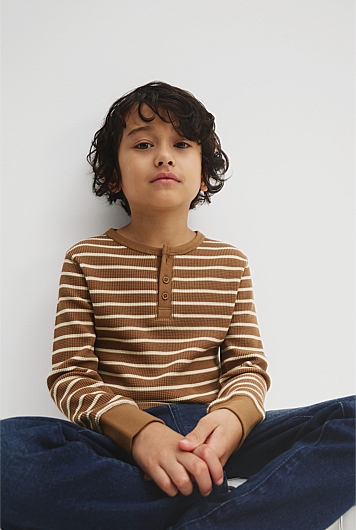 Organically Grown Cotton Stripe Waffle Henley