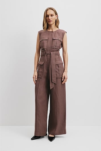 Organically Grown Linen Utility Detail Jumpsuit