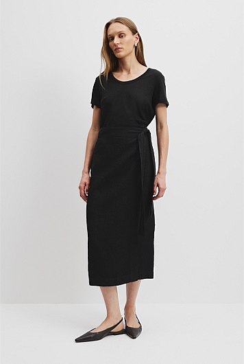 Organically Grown Linen Wrap Midi Skirt