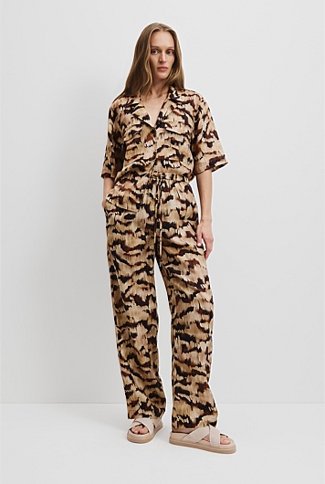 Organically Grown Linen Print Pull-On Pant