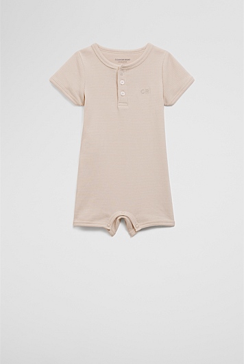 Organically Grown Cotton Stripe Rib Short Sleeve Bodysuit