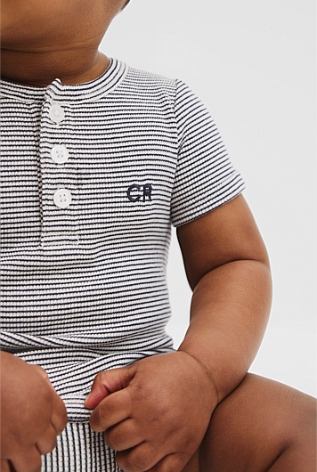 Organically Grown Cotton Stripe Rib Short Sleeve Bodysuit