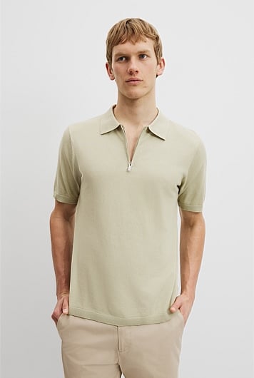 Cotton Silk Zip Knit Polo