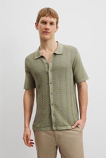 Cotton Silk Textured Knit Shirt