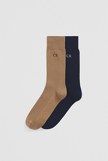 Australian Cotton Blend CR Waffle Crew Sock Pack of 2