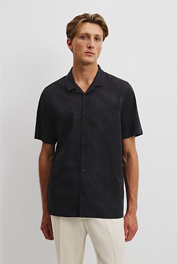 Short Sleeve Revere Palm Jacquard Shirt