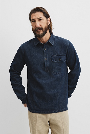 Regular Fit Coated Chambray Shirt