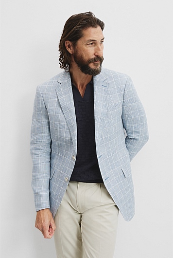 Slim Fit Linen Prince of Wales Blazer