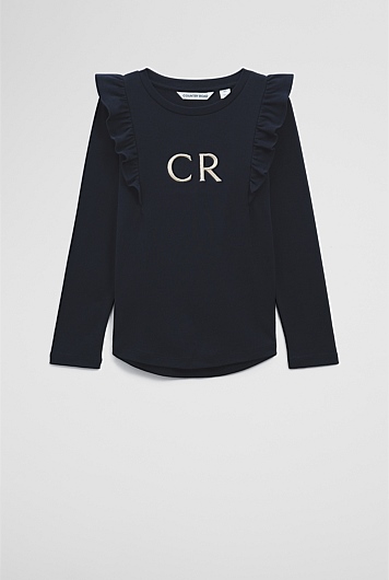 Australian Cotton Long Sleeve Logo Frill T-Shirt