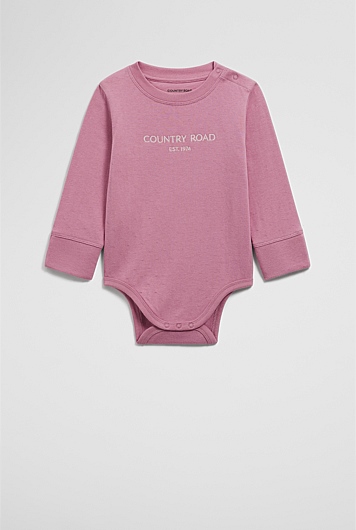 Organically Grown Cotton Contrast Logo Long Sleeve Bodysuit