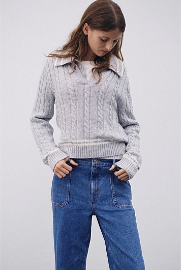 Teen Cable Polo Knit