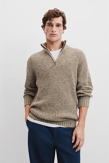 Merino Wool Nep Half Zip Neck Knit