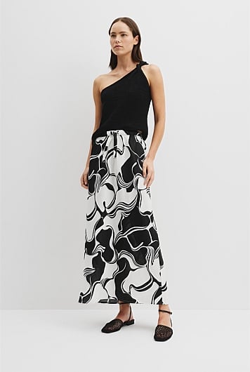 Organically Grown Linen Printed Column Skirt