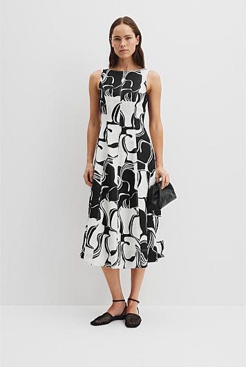 Organically Grown Linen Print Fit-and-Flare Dress