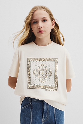 Teen Recycled Cotton Blend Scarf Print T-Shirt