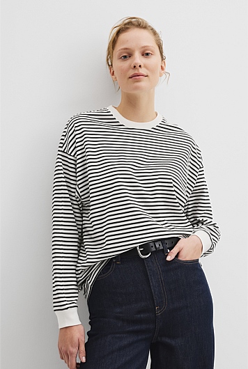 Australian Cotton Stripe Long Sleeve Relaxed T-Shirt