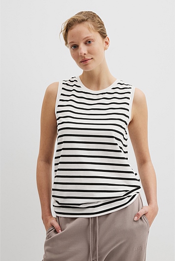 Australian Cotton Stripe Relaxed Crew Tank