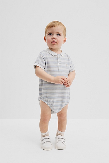 Organically Grown Cotton Stripe Polo Bodysuit