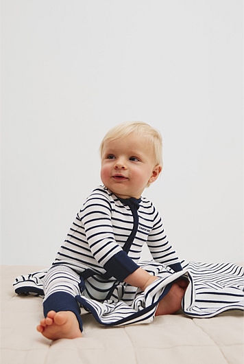 Organically Grown Cotton Stripe Rib Jumpsuit