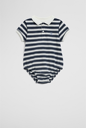 Organically Grown Cotton Stripe Polo Bodysuit