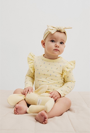Organically Grown Cotton Frill Long Sleeve Logo Bodysuit