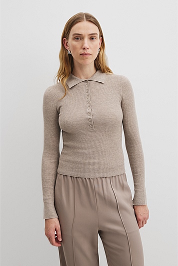 Wool Silk Knit Henley
