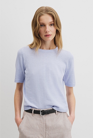 Organically Grown Cotton Linen Short Sleeve Knit T-Shirt
