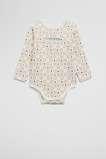 Organically Grown Cotton Long Sleeve Logo Printed Bodysuit
