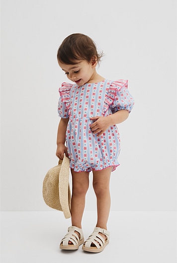 Organically Grown Cotton Long Sleeve Frill Print Romper