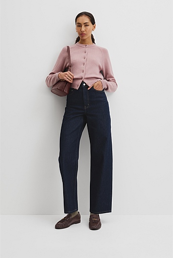 Cotton Cashmere Crew Neck Cardigan