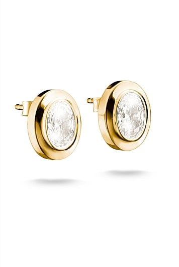Bold Stud Earring With Stones In Gold