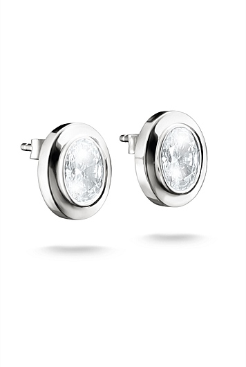 Bold Stud Earring With Stones In Silver