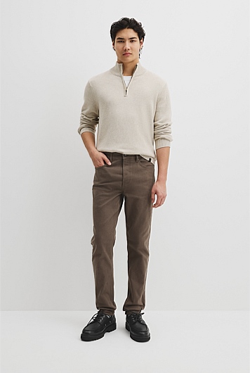 Tapered Fit Brushed Five Pocket Pant