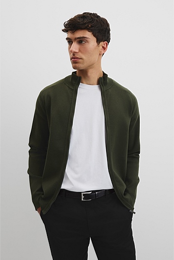 Australian Cotton Silk Blend Zip Through Knit Jacket