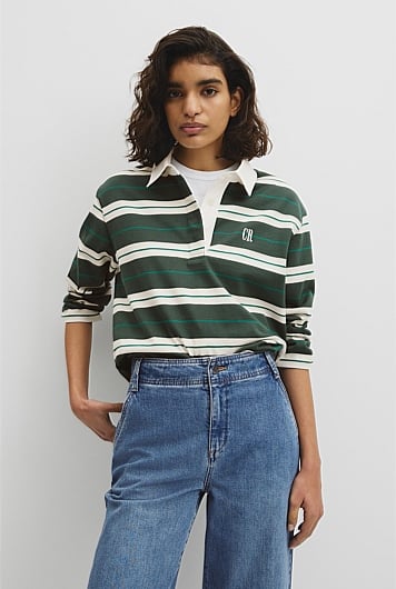 Australian Cotton Stripe Rugby Polo Sweat