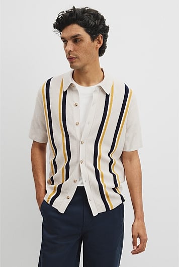 Australian Good Earth Cotton Textured Stripe Knit Shirt