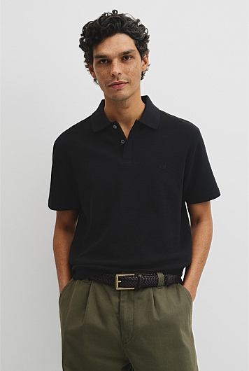 Short Sleeve Waffle Button Polo