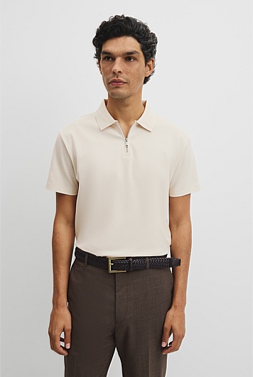 Merculalised Cotton Pique Zip Polo